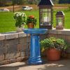 2 Gallon Blue Ceramic Patio Garden Birdbath