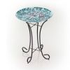 Teal Green Blue White Mosaic Glass Birdbath Bowl With Black Metal Stand