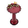 Red Metal Outdoor Garden Patio Birdbath With Decorative Bird Leaf Figurines
