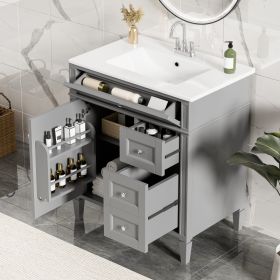 30   Bathroom Vanity With Top Sink, Modern Bathroom Storage Cabinet With 2 Drawers And A Tip-out Drawer, Single Sink Bathroom Vanity (Option: Grey)