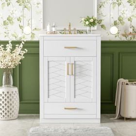 24   Bathroom Vanity With Integrated Ceramic Sink, Bathroom Cabinet With 2 Doors, 1 Tip-out Drawer, Single Sink Bathroom Vanity For Small And Medium R (Option: White)