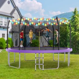 14FT Trampoline With Lights And Basketball Hoop, Outdoor Recreational 16   Trampoine For Kids And Adults (Option: Purple)
