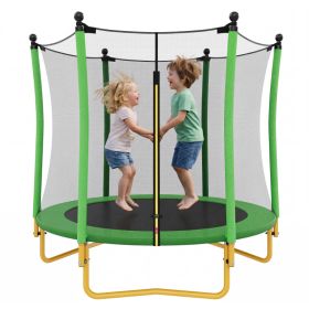 5.5 FT Kids Trampoline With Safety Net, Indoor Outdoor Toddler Trampoline With Enclosure, U-Shaped Stable Legs, Foam Padded Poles, Mini Trampoline For (Option: GREEN)