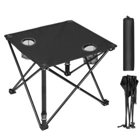 1Pc 2Pc Options Foldable Camping Table Portable Picnic Table Lightweight Travel Desk With 2 Cup Holders Carrying Bag Color Options Black Orange Green (Option: 1 Set-Black)