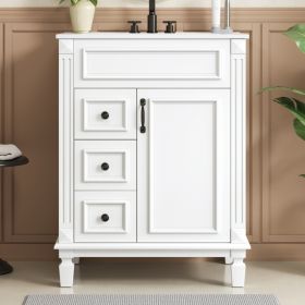 24   Bathroom Vanity With Ceramic Sink, Small Bathroom Sink Cabinet, Modern Cabinet With 2 Drawers And Adjustable Shelf (Option: White)