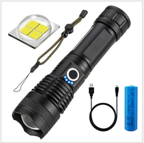 Strong Light Flashlight, Rechargeable, Zoom Power Display, Outdoor Super Bright And Portable (Option: )