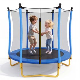 5.5 FT Kids Trampoline With Safety Net, Indoor Outdoor Toddler Trampoline With Enclosure, U-Shaped Stable Legs, Foam Padded Poles, Mini Trampoline For (Option: BLUE)