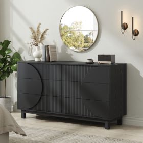 Modern 6 Drawer Fluted Dresser, 60   Wide Modern Chest Of Drawers, TV Stand With Solid Wood Legs, Clothes Organizer With 6 Deep Drawers, Storage Cabin (Option: Carbon Black)