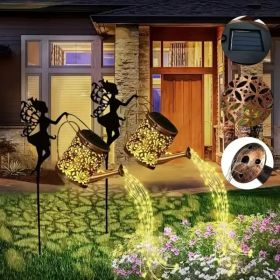 Ouddy Decor Fairy Garden Decor With Solar Watering Can, Metal Statues With Hanging Lanterns Waterfall Lights Silhouette Waterproof For Lawn Pathway De (Option: Warmlight2PCS)