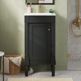 18   French Style Bathroom Cabinet With Storage, Small Space Solution With Ceramic Sink, Adjustable Shelf, Soft-Closing Hinges (Option: Black)