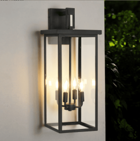 26H 1ps Modern Outdoor Wall Lanterns With Black Metal Frame And Clear Glass, 4 E12 Bulb Socket, Weatherproof Wall Sconces For Porch, Garden, Patio No (Option: Black)