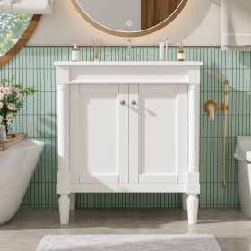 30   Luxurious Bathroom Vanity Cabinet With Ceramic Sink Basin, 30-Inch, Storage Cabinet With Soft Close Doors And Solid Wood Legs (Option: White)