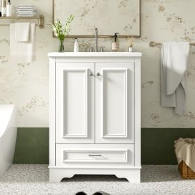 24'' Bathroom Vanity With Ceramic Sink Combo, Modern Freestanding Storage Cabinet  With Silver Handles,  Soft Closing Doors (Option: White)