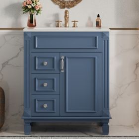 24   Bathroom Vanity With Ceramic Sink, Small Bathroom Sink Cabinet, Modern Cabinet With 2 Drawers And Adjustable Shelf (Option: BLUE)