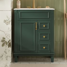 24   Bathroom Vanity With Ceramic Sink, Small Bathroom Sink Cabinet, Modern Cabinet With 2 Drawers And Adjustable Shelf (Option: GREEN)