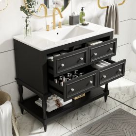 36 Bathroom Vanity Cabinet With Sink Combo Set, Undermount Ceramic Sink, Free Standing Vanity Set With 4 Drawers, Solid Wood Frame Bathroom Cabinet, B (Option: Black)