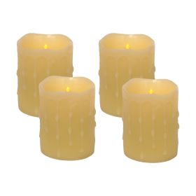 LED Wax Dripping Pillar Candle (Set of 4) 3"Dx4"H Wax/Plastic (Color: Yellow)