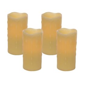 LED Wax Dripping Pillar Candle (Set of 4) 3"Dx6"H Wax/Plastic (Color: Yellow)