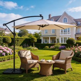 10FT Round Banana Hanging Patio Umbrella With 18 LED Lights, 6 Iron Ribs, Iron Straight & Curved Pole, Waterproof Polyester Canopy, With Stand Sleeve (Option: 29550843)