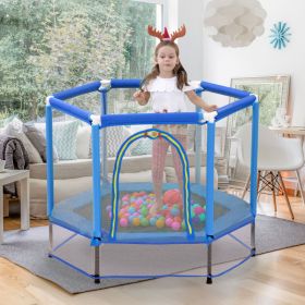 55   Toddlers Trampoline With Safety Enclosure Net And Balls, Indoor Outdoor Mini Trampoline For Kids (Option: BLUE)