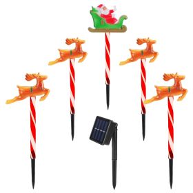Deer Or Tree Options 5Packs Christmas Outdoor Pathway Light With 8 Modes IP44 Waterproof Xmas Decoration Stake Light Tree Candy Light For Garden Lawn (Option: 1 Santa and 4 Deer)