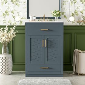 24   Bathroom Vanity With Integrated Ceramic Sink, Bathroom Cabinet With 2 Doors, 1 Tip-out Drawer, Single Sink Bathroom Vanity For Small And Medium R (Option: BLUE)