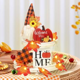 Fall Gnome Tiered Tray Decorations Set Farmhouse Pumpkin Decor Autumn Maple Leaf Table Centerpieces With Fall String Lights Thankgiving Day Fall Greet (Option: 4847574I)