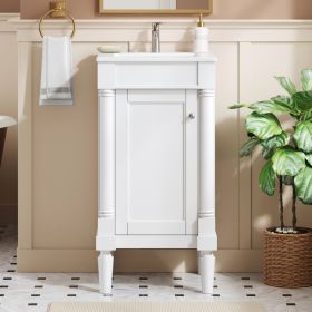 18   French Style Bathroom Cabinet With Storage, Small Space Solution With Ceramic Sink, Adjustable Shelf, Soft-Closing Hinges (Option: White)