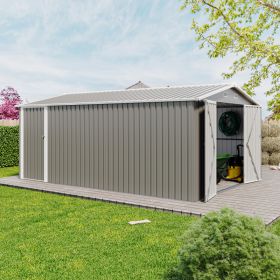 Campcraft  Outdoor Storage Shed 10x14 FT With 3 Lockable Doors,4 Air Vents & Sloped Roof,Utility Tool Shed Metal Storage Garden Sheds  Frame And 4 Ven (Option: Light Gray)