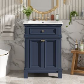 24   Vintage Elegance Bathroom Cabinet With Soft Closing Doors And Adjustable Shelf, Bathroom Vanity With Ceramic Sink (Option: BLUE)