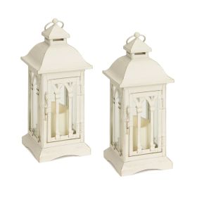 Lantern W/3"x3" LED Candle (Set of 2) 12.25"H Iron/Glass/Plastic (Color: Beige)
