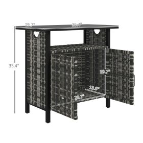 Outdoor Pool Towel Storage Cabinet Organizer, Outdoor Bar Table With Shelf And Cabinet, Pool Towel Holder Pool Valet With Weather-Resistant PE Rattan (Option: MixedGray)
