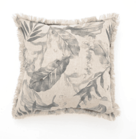 Natural Linen Accent Pillow: Brown Printed Design With Tassel Fringe (Option: Gray)