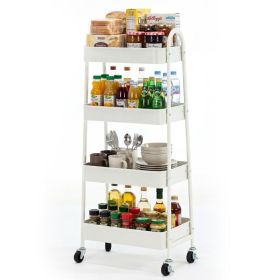 Four-layer Practical Mobile Trolley, Metal Movable Storage Rack, With Lockable Casters (Option: White)