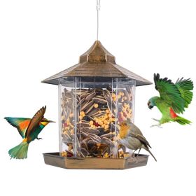 1Pc Hanging Gazebo Wild Bird Feeder Outdoor Bird Seed Station With Large Capacity 6 Feeder Interface For Garden Patio Park Weatherproof Easy To Refill (Option: BROWN)