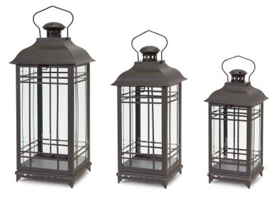 Lantern (Set of 3) 14"H, 17"H, 20"H Metal/Glass (Color: Black)