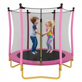 5.5 FT Kids Trampoline With Safety Net, Indoor Outdoor Toddler Trampoline With Enclosure, U-Shaped Stable Legs, Foam Padded Poles, Mini Trampoline For (Option: Pink)