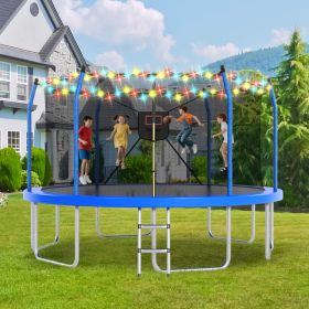 14FT Trampoline With Lights And Basketball Hoop, Outdoor Recreational 16   Trampoine For Kids And Adults (Option: BLUE)