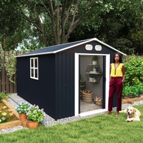Campcraft 8x12 FT Outdoor Metal Storage Shed, Large Storage Sheds With Sturdy Frame Structure, Metal Garden Tool Shed With Lockable Door For Garden, L (Option: Dark Gray)