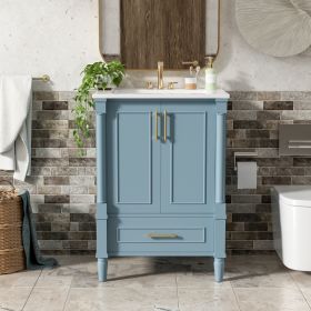 24   Modern Bathroom Vanity With Ornate Motif Design & Soft-Close Hinges,  Bathroom Cabinet With Drawer And Back Open Structure, Ornately Carved Frenc (Option: Indigo Blue)