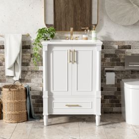 24   Modern Bathroom Vanity With Ornate Motif Design & Soft-Close Hinges,  Bathroom Cabinet With Drawer And Back Open Structure, Ornately Carved Frenc (Option: White)