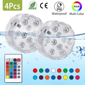 4Pcs Submersible RGB LED Lights IP68 Waterproof Underwater Color Changing Lamps Remote Control (Option: White)