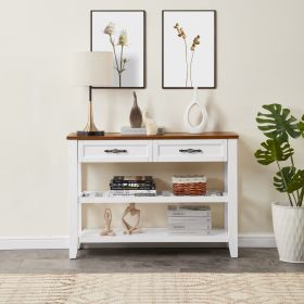 Retro Design Console Table With Two Open Shelves, Pine Solid Wood Frame And Legs For Living Room (Option: BROWN)