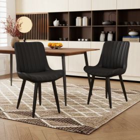 Set Of 2 Modern PU Leather Dining Chairs With Thick Cushions & Metal Legs, Armless Faux Leather Side Chairs For Kitchen, Dining Room (Option: Black)