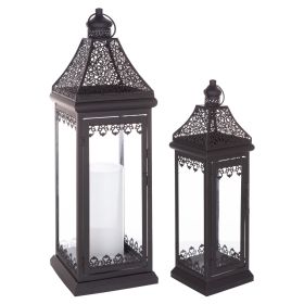 Lantern (Set of 2) 18.5"H, 24.5"H Metal (Color: Black)
