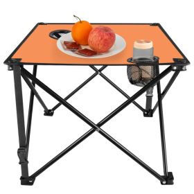 1Pc 2Pc Options Foldable Camping Table Portable Picnic Table Lightweight Travel Desk With 2 Cup Holders Carrying Bag Color Options Black Orange Green (Option: 1 Set-Orange)