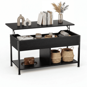 Coffee Table With A Pull-out Cover, Adjustable Height Convertible Center Table, With Storage Function (Option: Black)