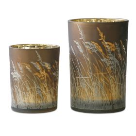 Candle Holder (Set Of 2) 5"H, 7"H Glass (Color: Brown)