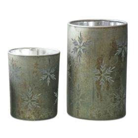 Candle Holder (Set Of 2) 5"H, 7"H Glass (Color: Grey, Green)