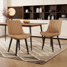 Set Of 2 Modern PU Leather Dining Chairs With Thick Cushions & Metal Legs, Armless Faux Leather Side Chairs For Kitchen, Dining Room (Option: BROWN)